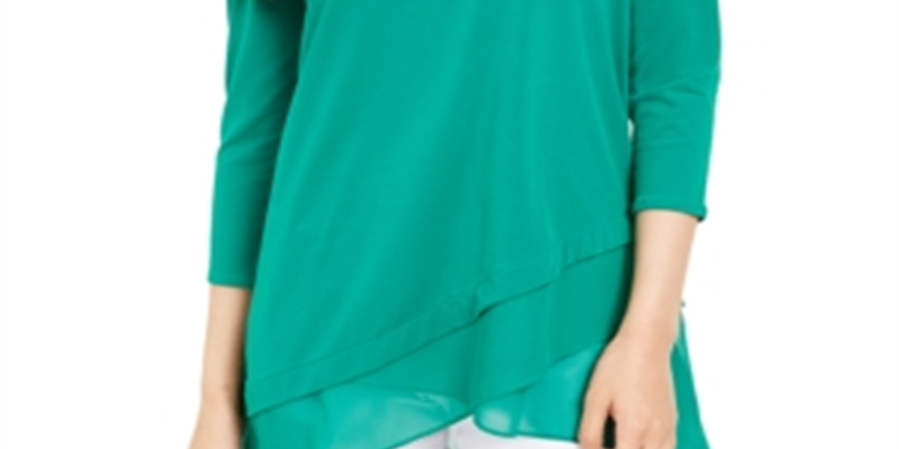 Alfani Women's Sheer Crossover Hem Tunic Green Size Small