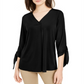Alfani Women's Tie Solid 3/4 Sleeve V Neck Top Black Size Large