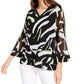Alfani Women's Animal Print 3/4 Sleeve V Neck Top Black Size Large