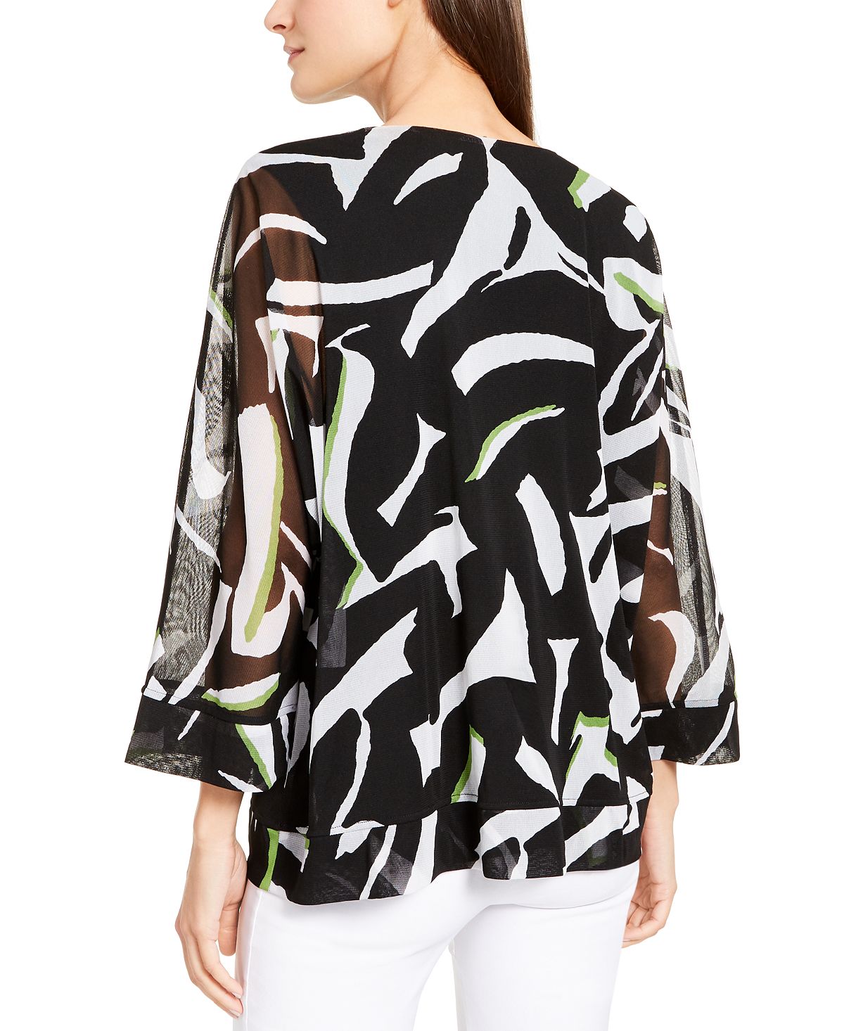 Alfani Women's Animal Print 3/4 Sleeve V Neck Top Black Size Large