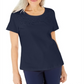 Karen Scott Women's Cotton Crochet Front Top Blue Size X-Large