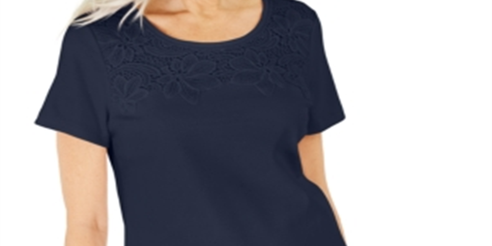 Karen Scott Women's Cotton Crochet Front Top Blue Size X-Large
