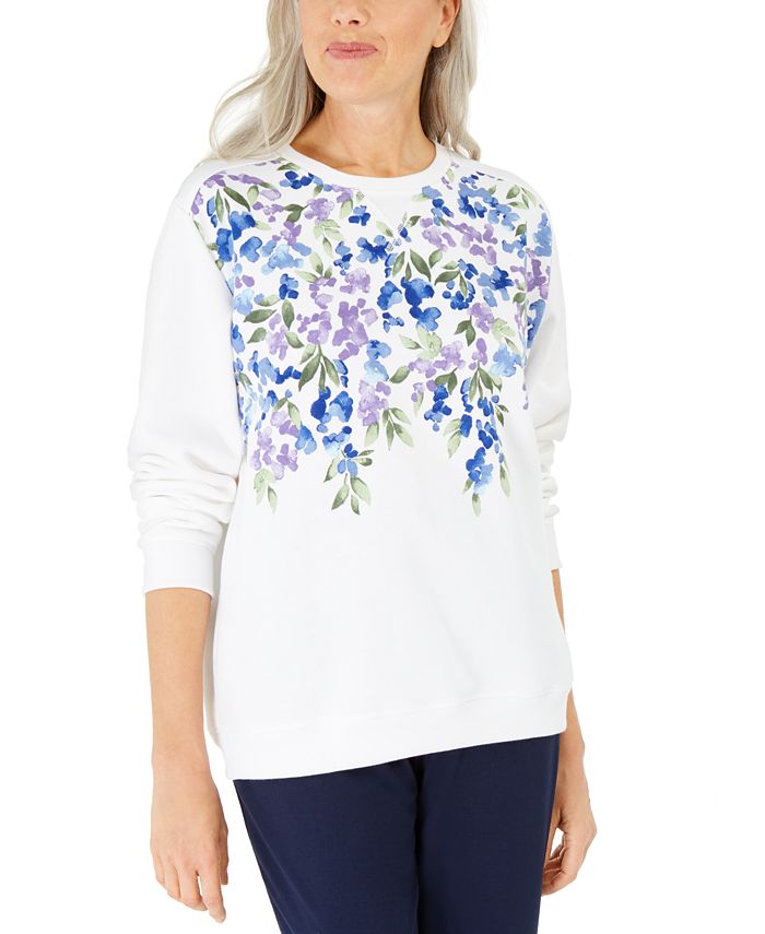 Karen Scott Women's Printed Fleece Top Blue Size X-Small