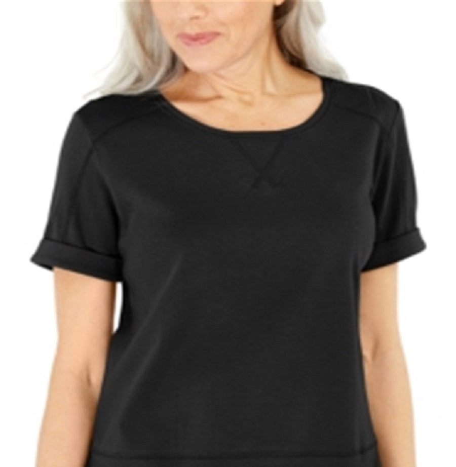 Karen Scott Women's Cotton Topstitched Top Black Size Medium
