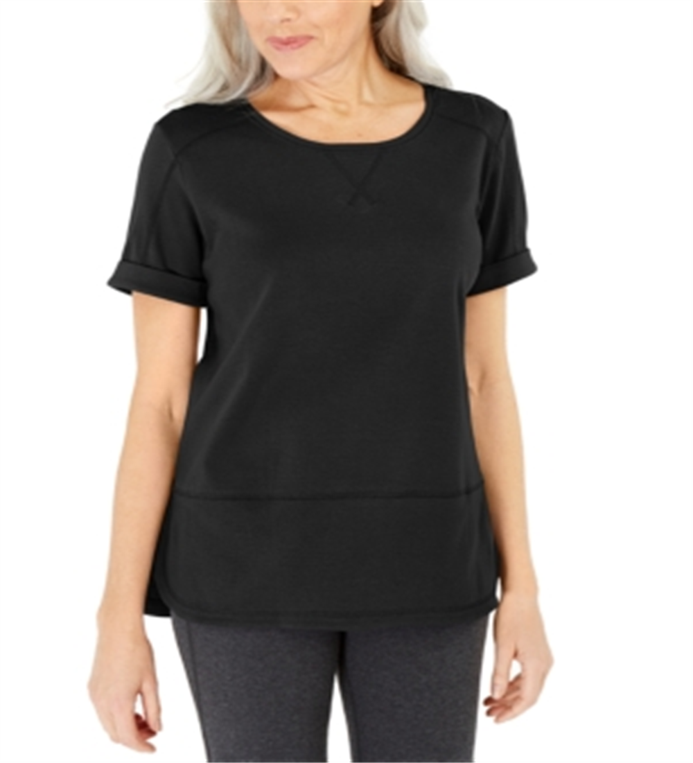 Karen Scott Women's Cotton Topstitched Top Black Size Medium