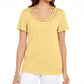 Karen Scott Women's Cotton Scalloped Neck T-Shirt Yellow Size X-Large