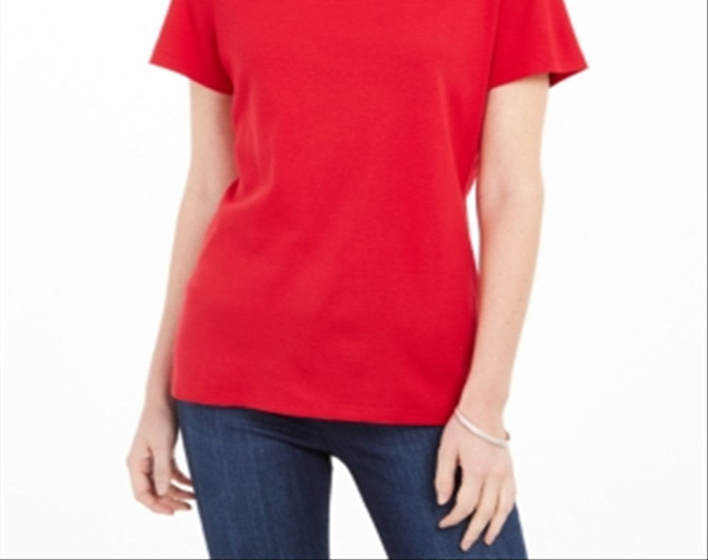 Karen Scott Women's Cotton Square Neck T-Shirt Red Size XX-Large