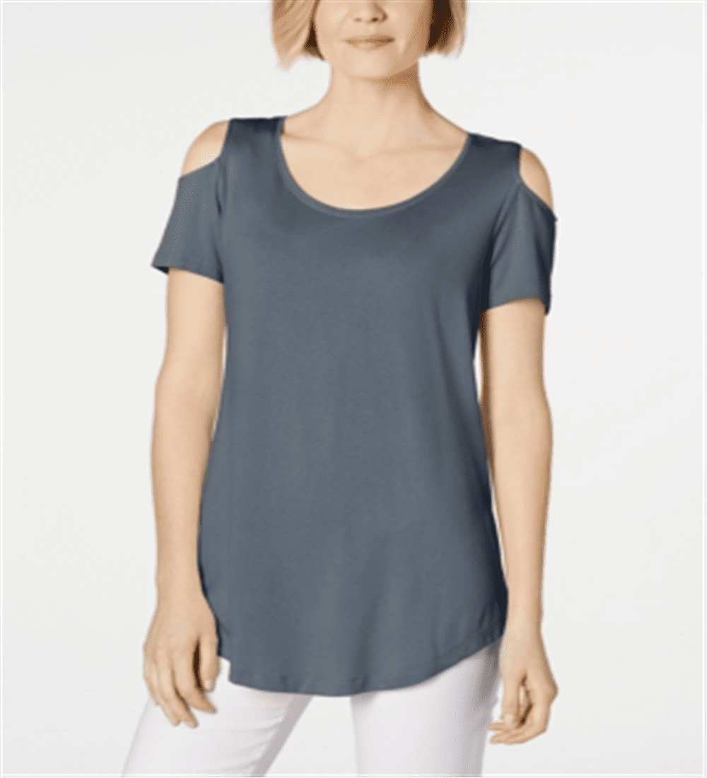 JM Collection Women's Grey Cold Shoulder T-Shirt Size Small