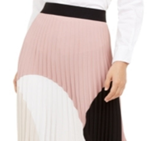 Alfani Women's Pleated Colorblocked Skirt Brown Size Small
