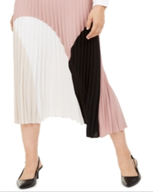 Alfani Women's Pleated Colorblocked Skirt Brown Size Small