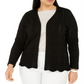 Charter Club Women's Open Front Chevron Knit Cardigan Black Size 3X