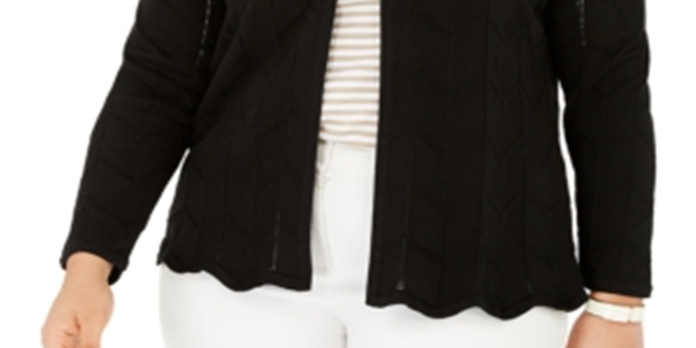 Charter Club Women's Open Front Chevron Knit Cardigan Black Size 3X