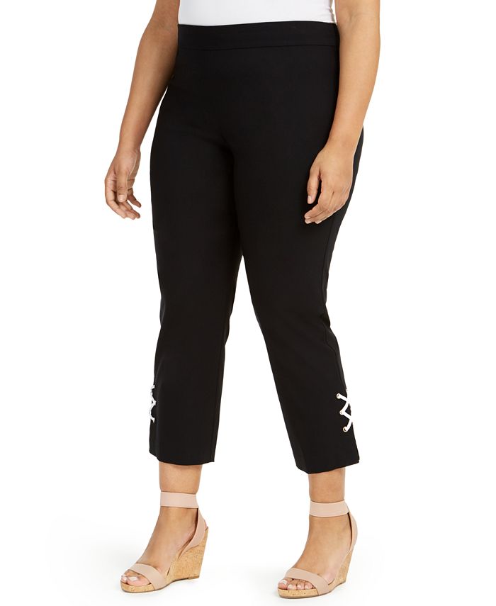 JM Collection Women's Plus Embellished Hem Capri Pants Black Size 22W