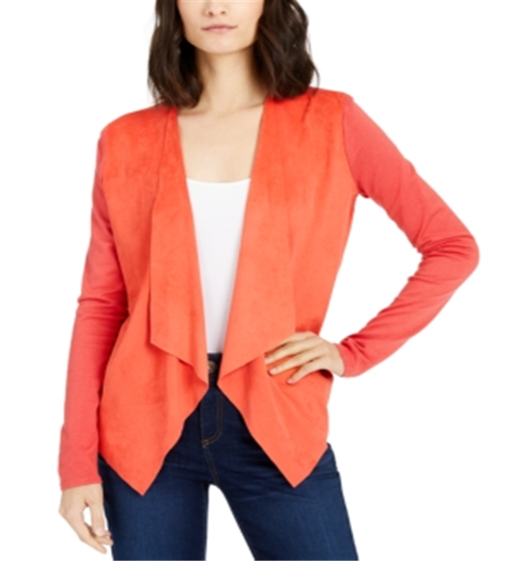 INC International Concepts Women's Knit Open Front Cardigan Sweater Orange Size Small