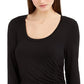 INC International Concepts Women's Long Sleeve Ruched Front Top Black Size Large