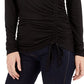 INC International Concepts Women's Long Sleeve Ruched Front Top Black Size Large