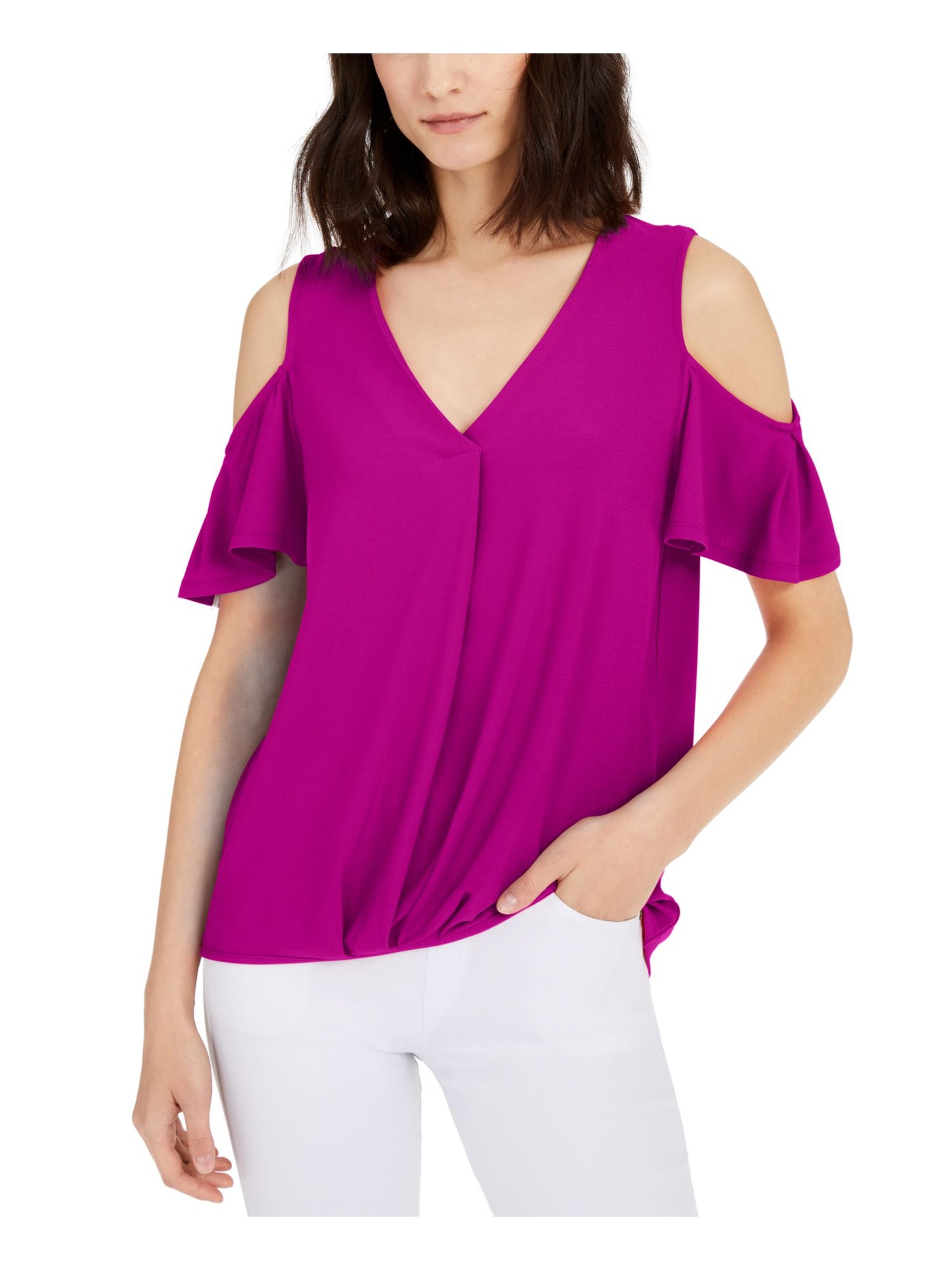 INC International Concepts Women's Surplice Cold Shoulder Top Purple Size Large