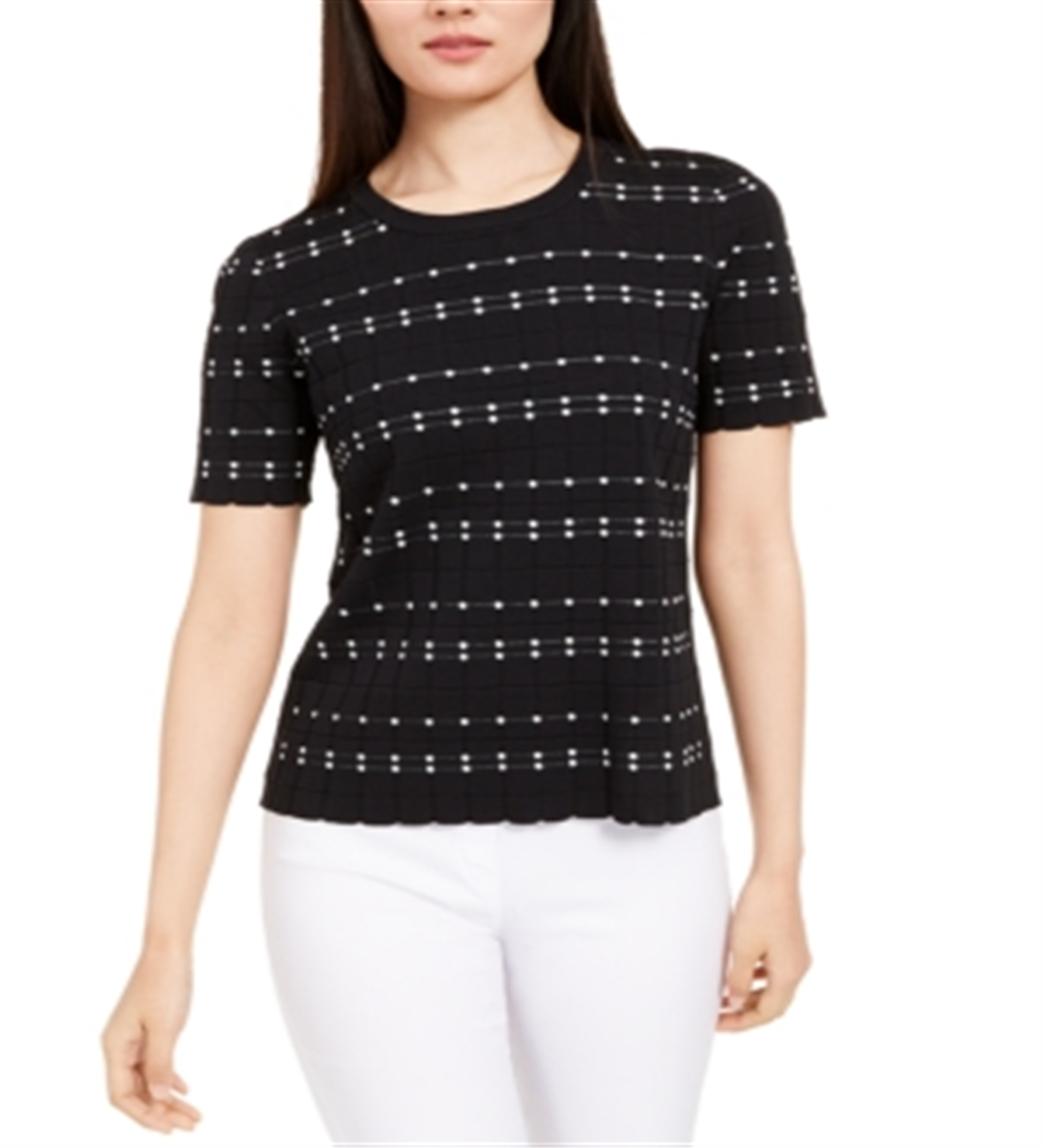 Alfani Women's Textured Short Sleeve Sweater Black Size XX-Large