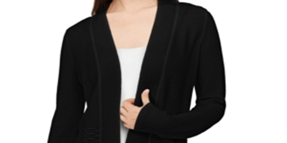 Alfani Women's Textured Long Sleeves Cardigan Top Black Size Large