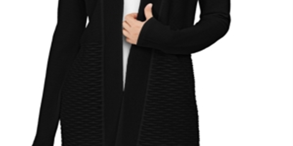 Alfani Women's Textured Long Sleeves Cardigan Top Black Size Large
