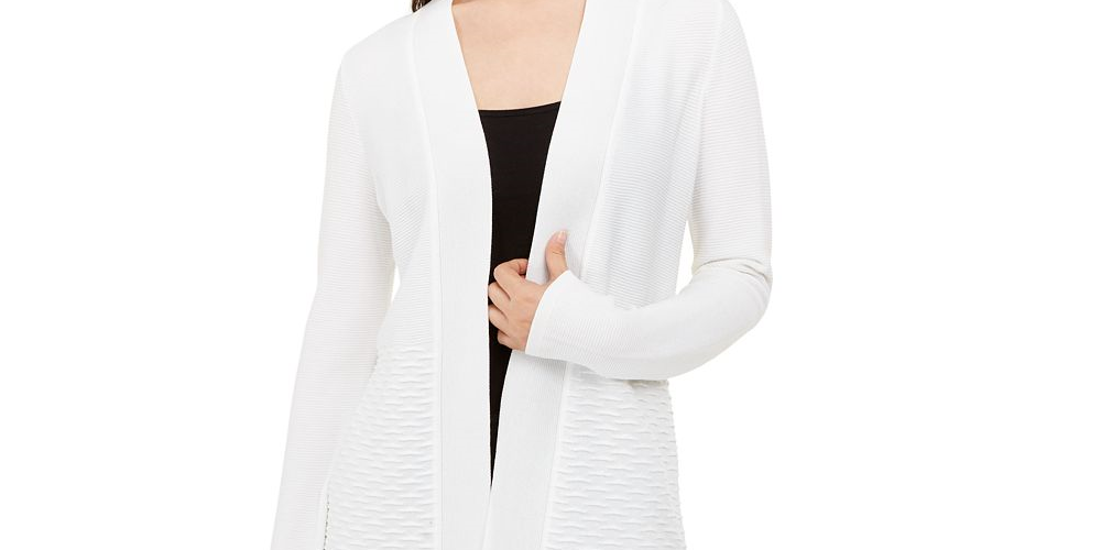 Alfani Women's Textured Open Front Cardigan White Size XS
