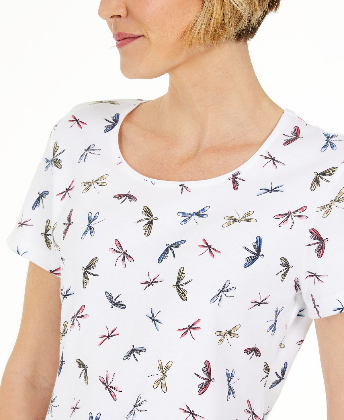 Karen Scott Women's Dragonfly Print Top White Size XX-Large