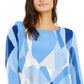 Alfani Women's Printed 3/4 Sleeve Tunic Wear to Work Top Blue Size Small