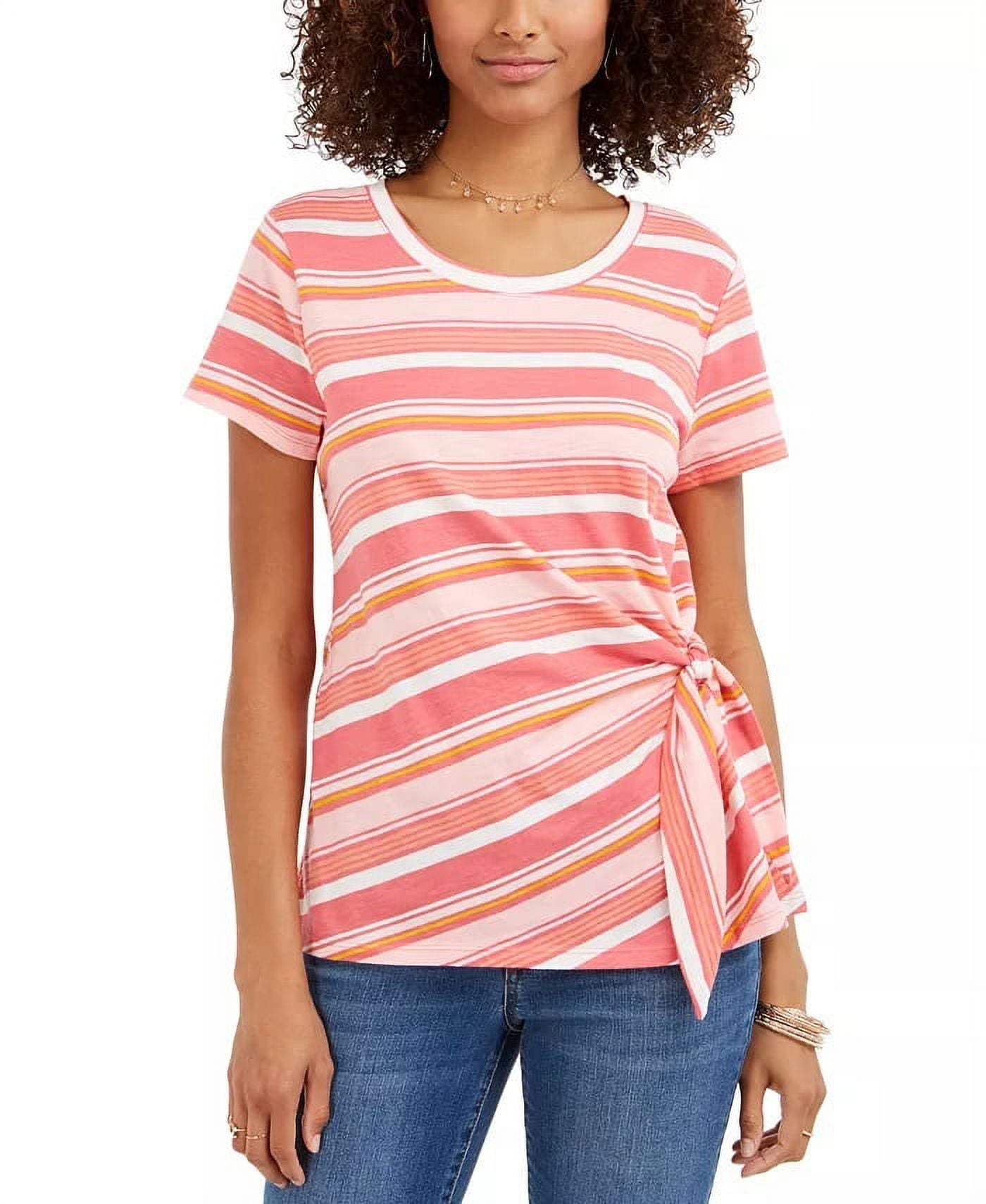Style & Co Women's Bright Pink Striped Tie-Side Top Size Medium