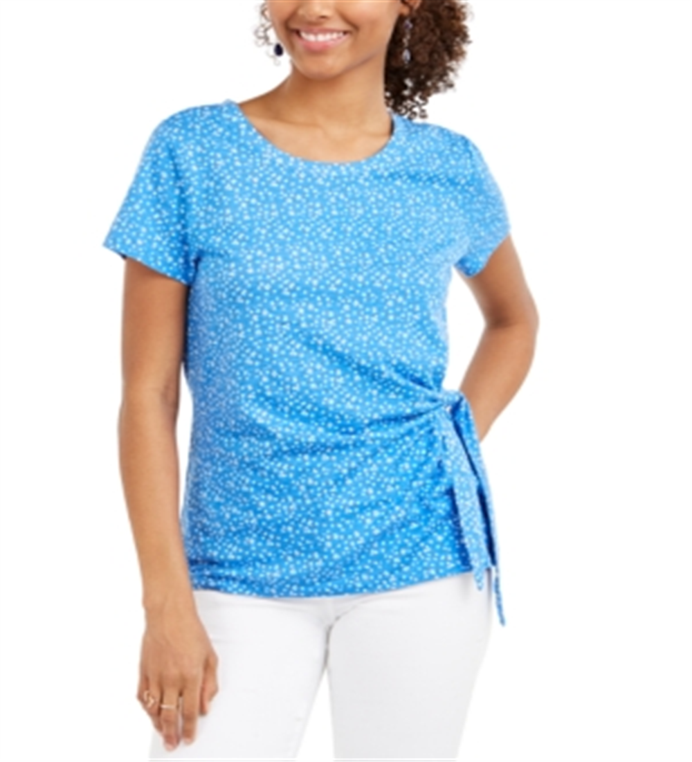Style & Co Women's Printed Tie Side Top Blue Size X-Small