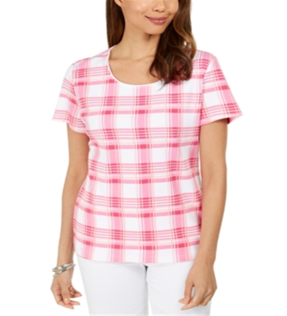 Karen Scott Women's Printed Scoop Neck Top Pink Size X-Small