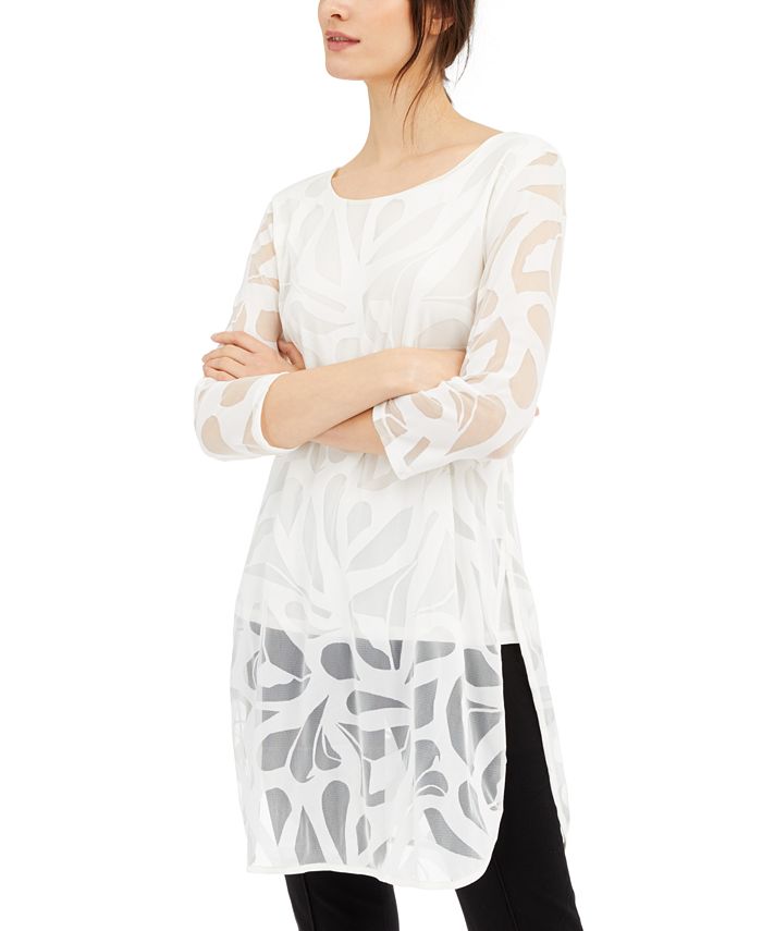 Alfani Women's Tunic Split Hem Scoop Neck Blouse White Size Medium