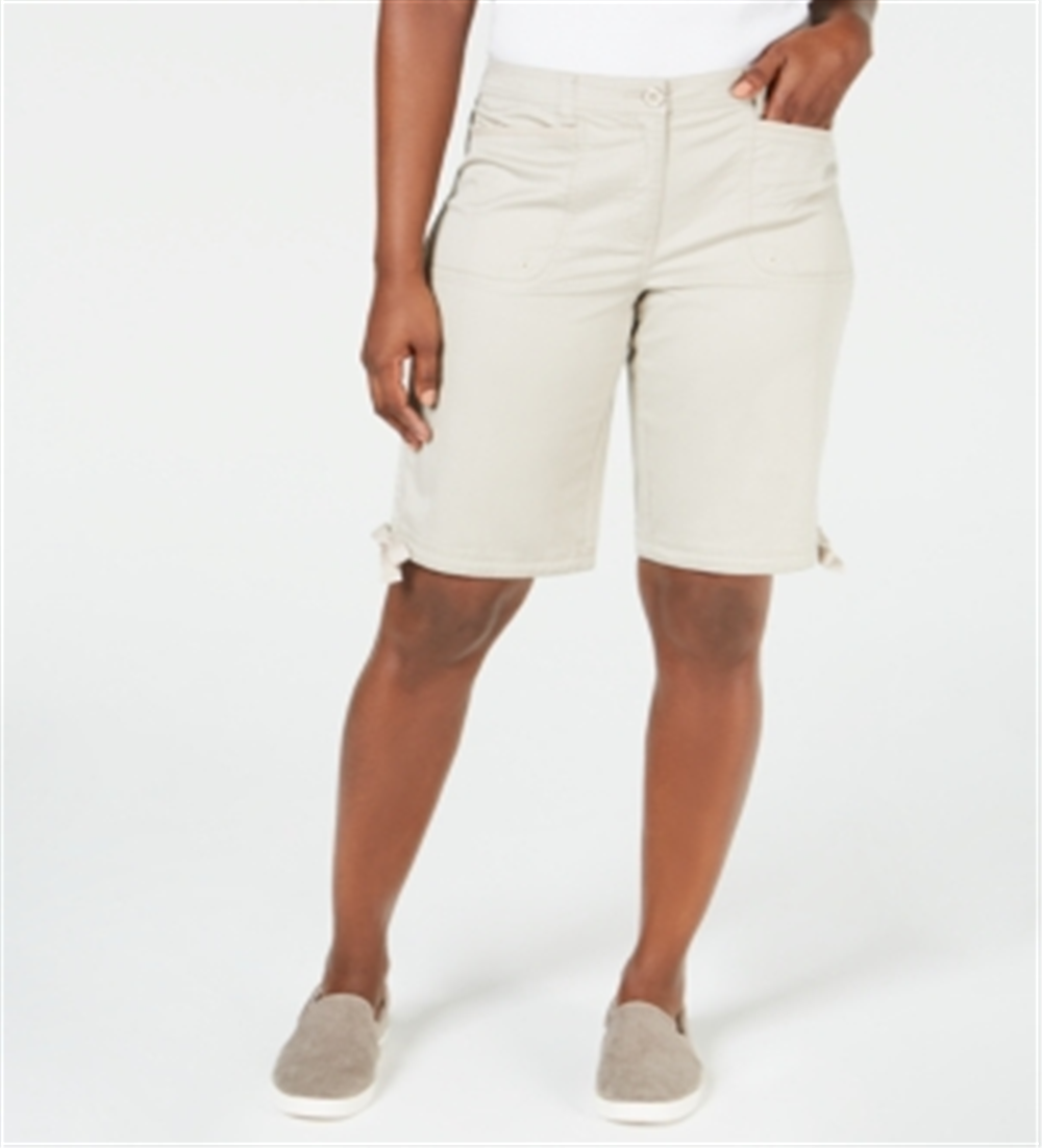Karen Scott Women's Solid Tie Cuff Shorts Beige Size 10