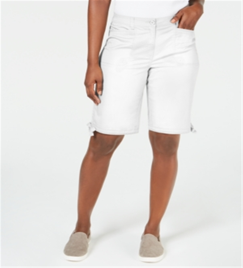 Karen Scott Women's Solid Tie Cuff Shorts White Size 12