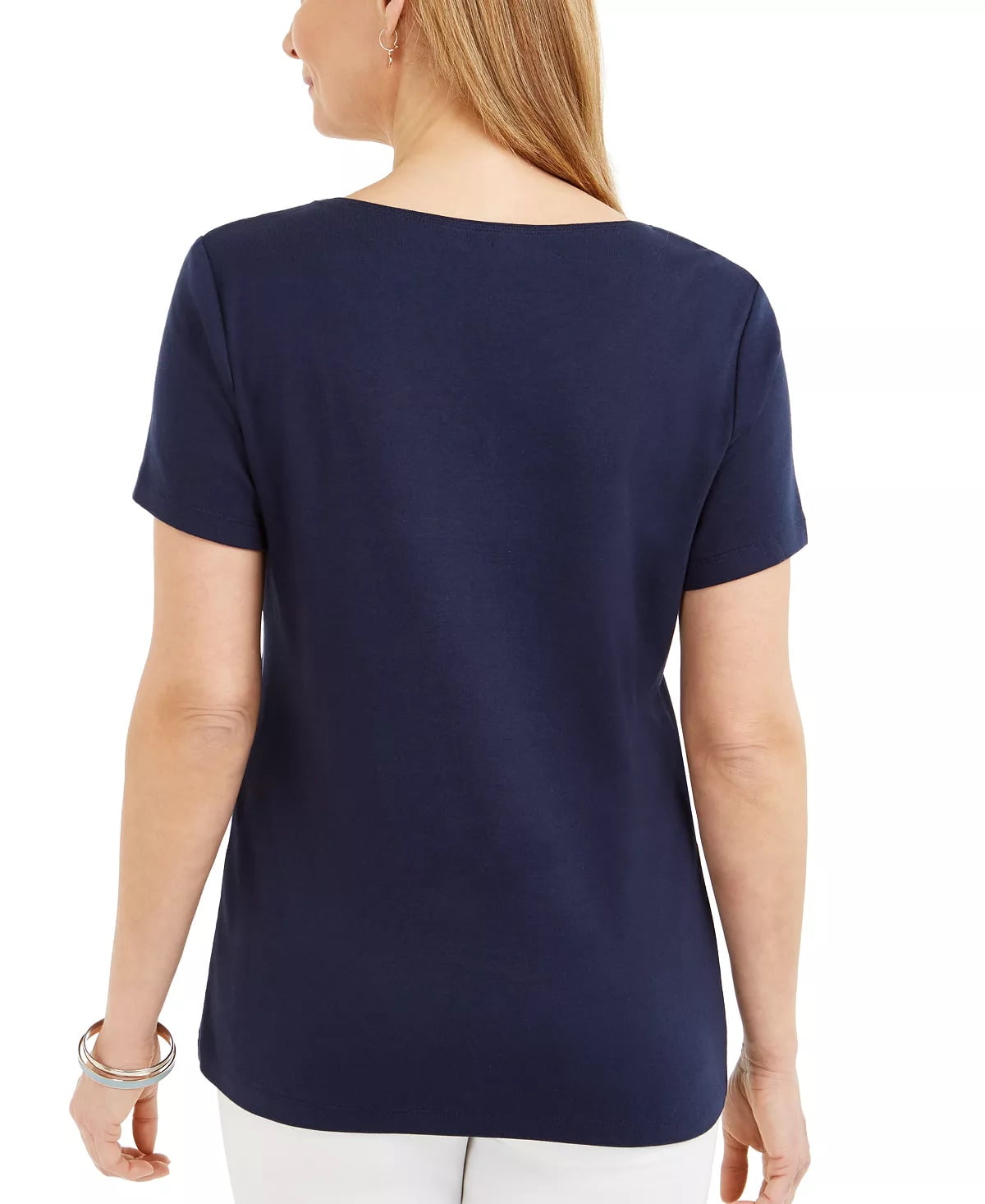 Karen Scott Women's Navy Embellished Pineapple T-Shirt Size Medium