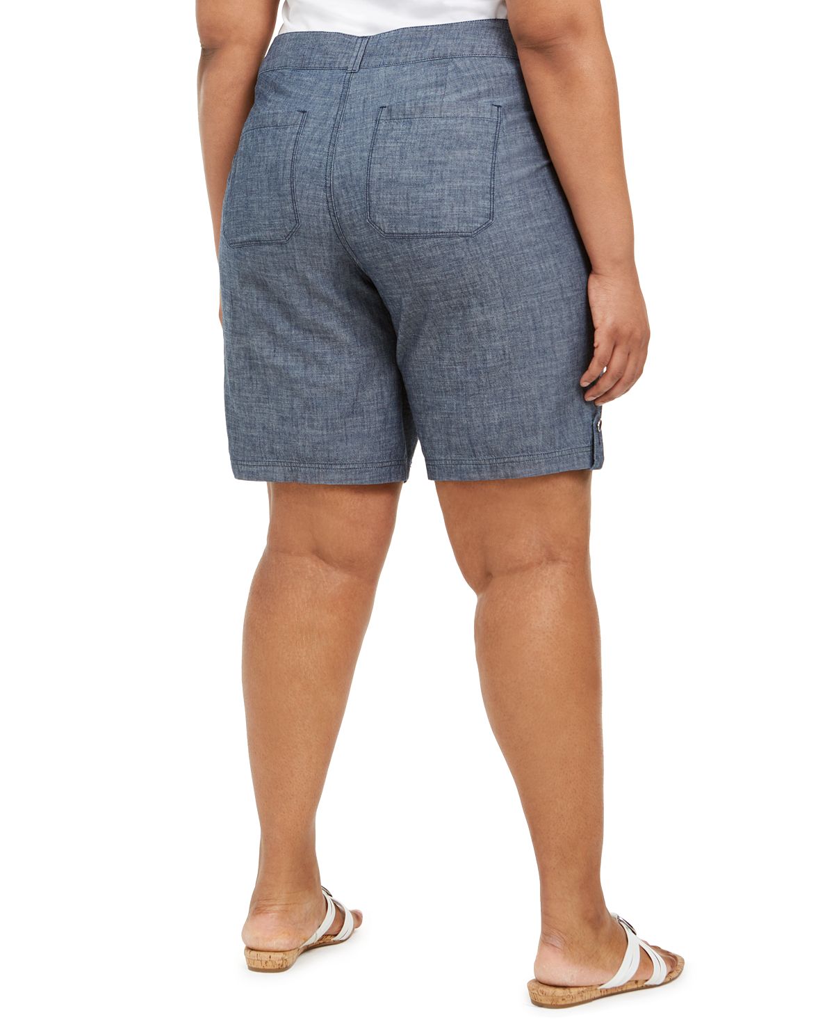 Karen Scott Women's Cotton Chambray Utility Shorts Blue Size 20W