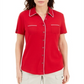 Karen Scott Women's Cotton Piping Button Top Red Size Medium