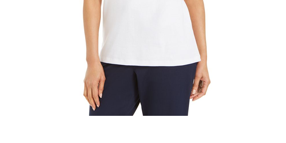 Karen Scott Women's Contrast Trim Keyhole Top White Size XX-Large