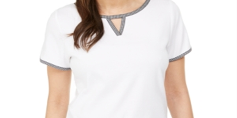 Karen Scott Women's Contrast Trim Keyhole Top White Size XX-Large