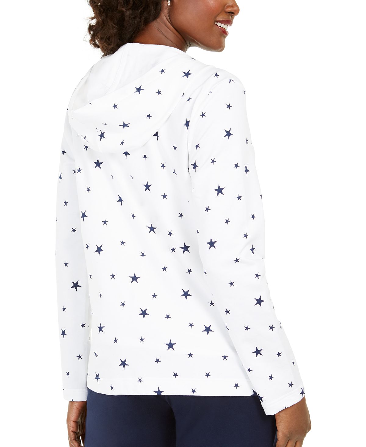 Karen Scott Women's Star Gaze Printed Zip Hoodie White Size Large