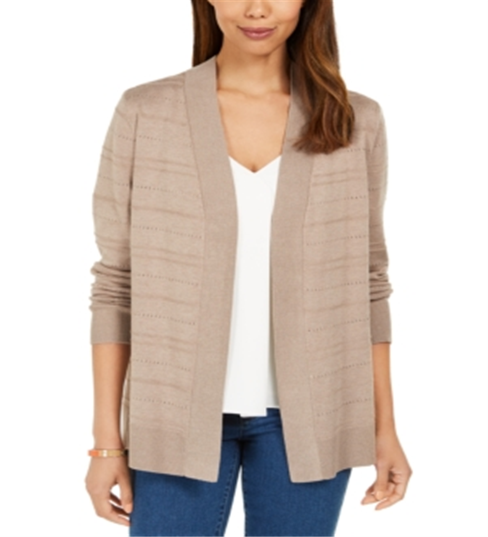 Karen Scott Women's Pointelle Open Front Cardigan Brown Size Small