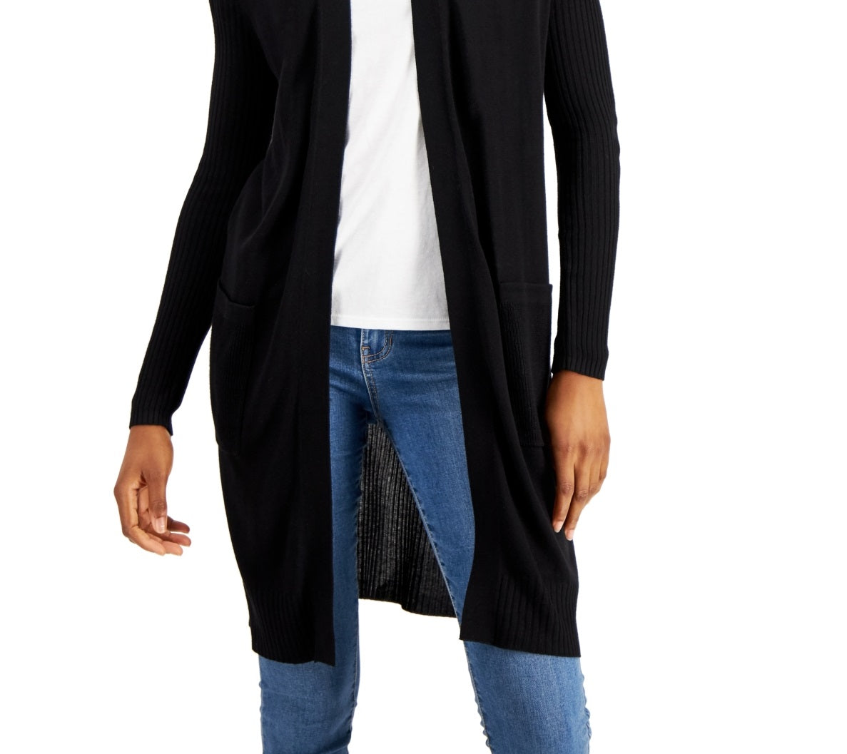 INC International Concepts Women's Ribbed Duster Cardigan Black Size X-Large