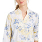 Charter Club Women's Printed Embroidered Voile Linen Blend Tunic Yellow Size Medium