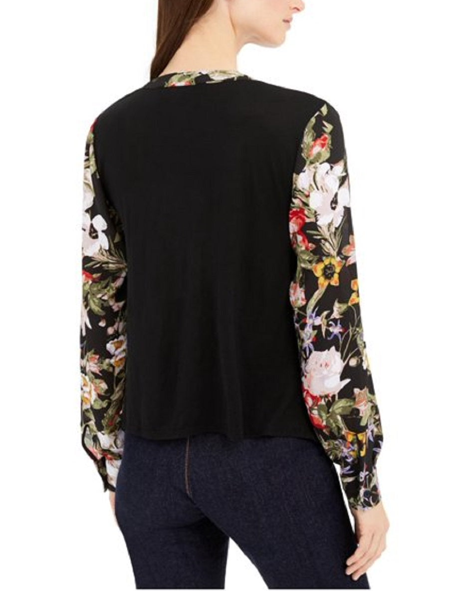 INC International Concepts Women's Floral Print Twist Front Blouse Black Size X-Large