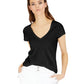 INC International Concepts Women's V Neck T Shirt Black Size Large