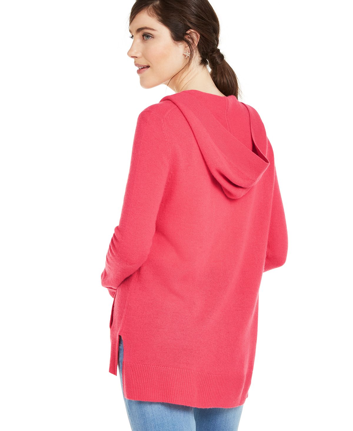 Charter Club Women's Cashmere Zip Front Hoodie Pink Size Small