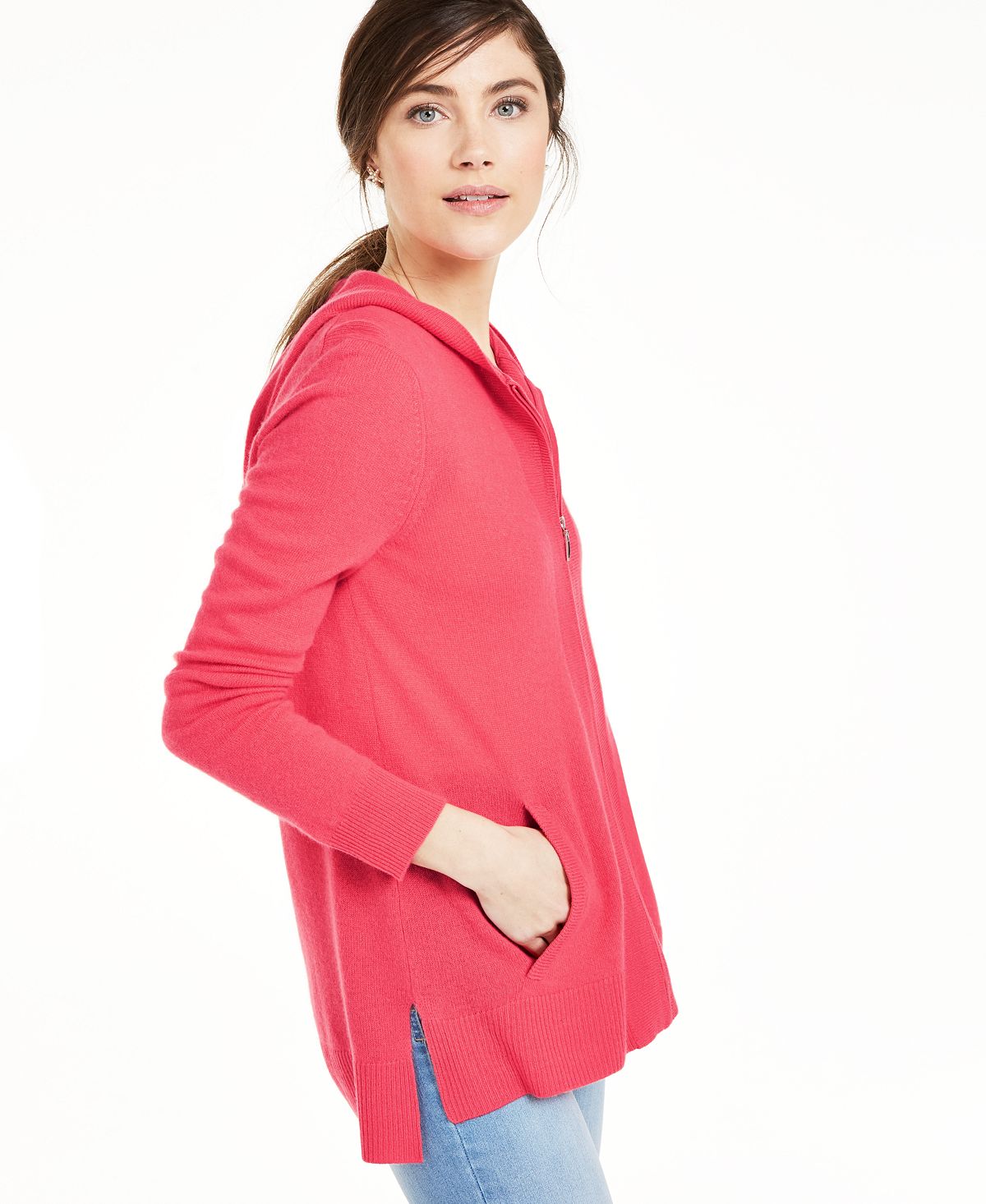 Charter Club Women's Cashmere Zip Front Hoodie Pink Size Small
