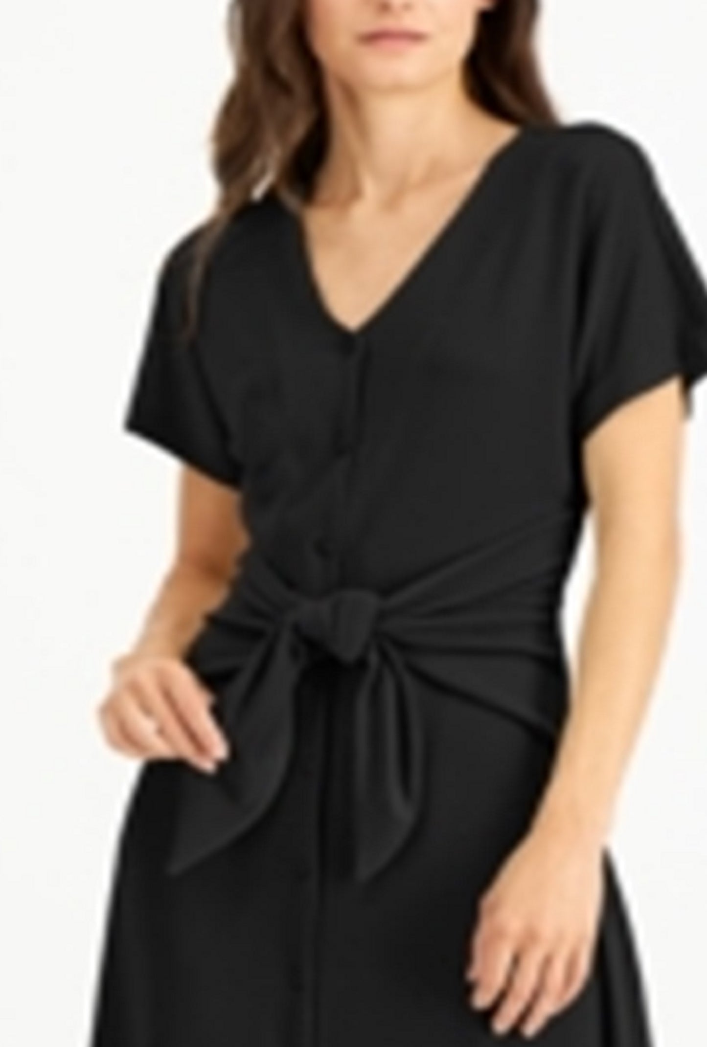 Alfani Women's Short Sleeve V Neck Below The Knee Dress Black Size X-Large