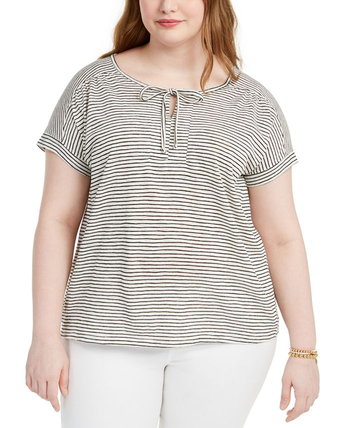 Style & Co Women's Keyhole Neck T-Shirt White Size 3X