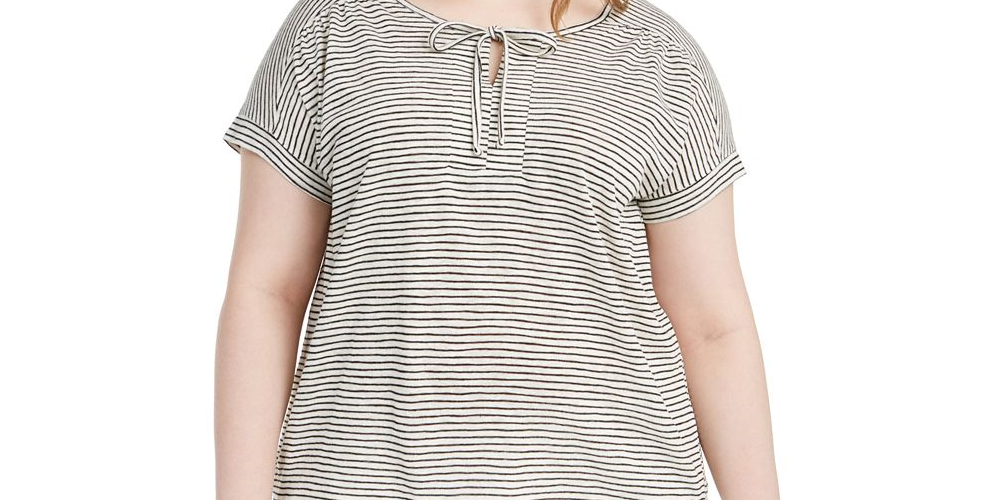 Style & Co Women's Keyhole Neck T-Shirt White Size 3X