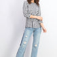 Charter Club Women's Black Gingham Print Boat Neck Top Size X-Large